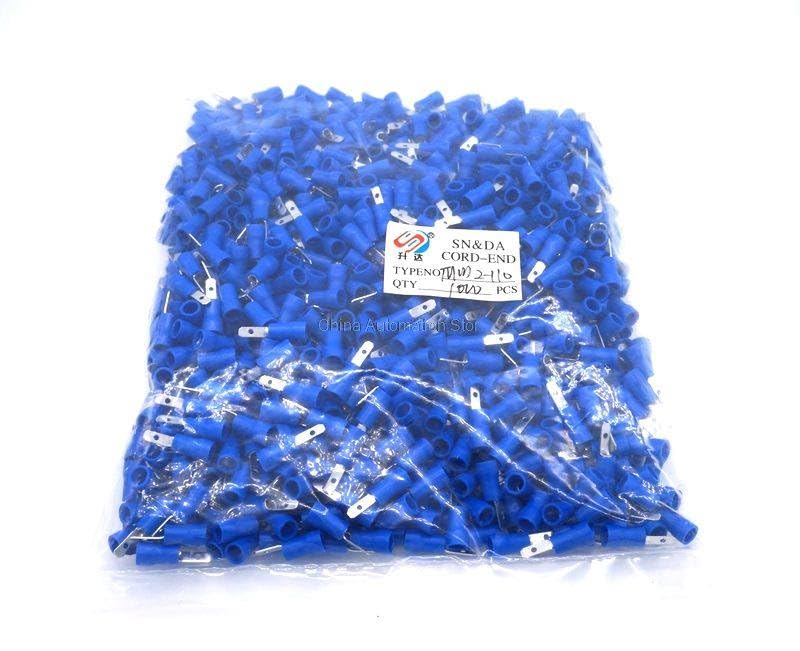 Generic 1000pcs/bag blue MDD2-110 2.8mm Spade Crimp Terminal 2.8 mm Male Pre Insulated Electrical Connectors