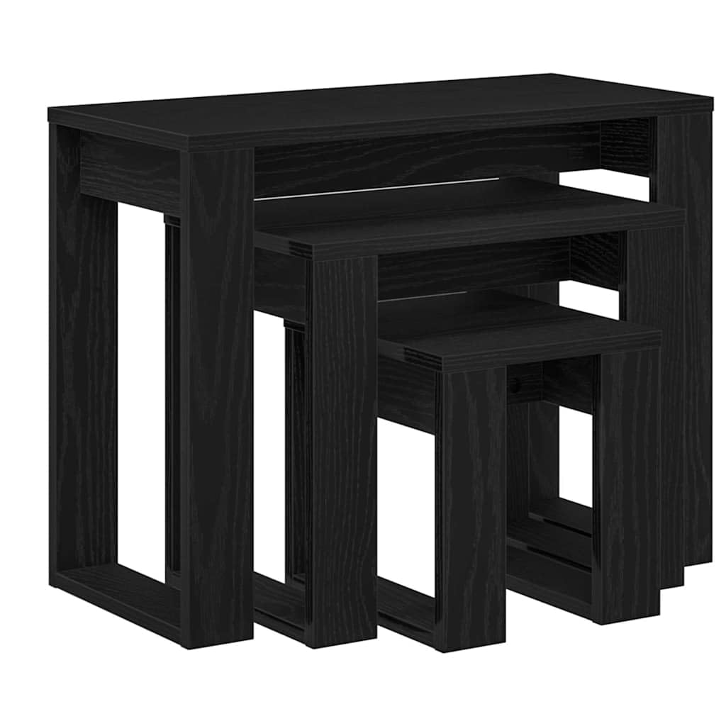 Mesas Nido 3 pcs Roble Negro Madera contrachapada Negro,862677