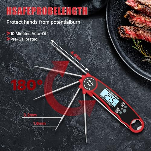 Grill Meat Thermometer Digital, Digital Instant Read Food Thermometer, Waterproof Cooking Probe, LCD Display, Temperature Guide BBQ Accessories Grill Gifts for Men Him Dad Fathers Day - Thumbnail 3