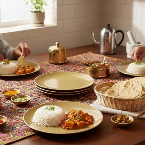Image of The Earth Store Handcrafted Mustard Novelle Dinner Plate 4 Piece -10 Inch Ceramic Dinner Plates Microwave & Dishwasher Safe Ceramic Plates for Dinner | Full Plates Set of 4