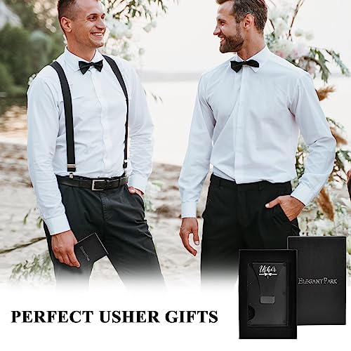 ELEGANTPARK Usher Gifts for Wedding Engraved Usher Proposal Gifts Minimalist Slim Wallet for Men Metal Wallet with Money Clip for Men Aluminum Card Holder Black4
