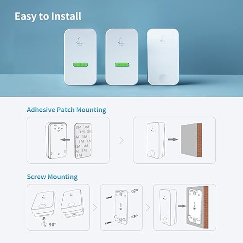 Miniatura 7 de Timbre de puerta inalámbrico, sin batería, lo suficientemente fuerte, timbre inalámbrico inteligente para el hogar, apartamento, aula, oficina, un