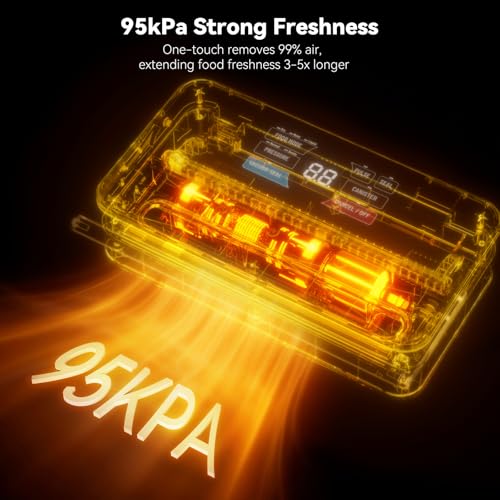 Image of 95Kpa Powerful Vacuum Sealer for Food, 10-in-1 Vacuum Sealer Machine with Easy Handle, Built-in Cutter and Roll Storage, Digital Countdown Display & Premium Stainless Steel for Long-Lasting Freshness
