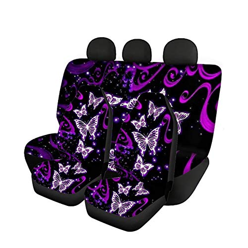 Showudesigns Butterfly Car Seat Covers for Women Full Set Front and Back Seat Cover Protector Universal Fit SUV Sedan Trunk Accessories Galaxy Purple