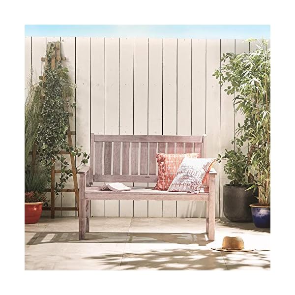 VonHaus Grey Garden Bench - 2 Seater Antique Distressed Effect - for Garden and Patio - Image 4