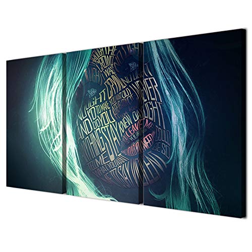 Tableau triptyque abstrait de 3 pièces avec graffiti de visage de femme pour décoration de salon