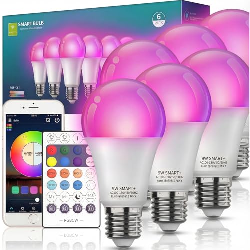 Nowepai Smart Light Bulbs 6Pack with Remote, Color Changing Light