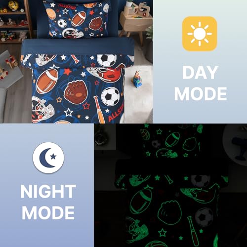 Twin Comforter Set for Boys-5 Pieces Sports Ball Games Glow in The Dark Twin Bedding Sets for Kids, Ultra Soft Bed in A Bag with Sheets