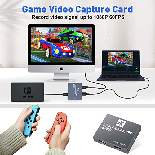 Pacoxi 4K Hdmi Video Capture Card For Nintendo Switch, Usb3.0 1080P 60Fps Hd Game Capture Device, Works With Xbox Ps5 Switch Dslr, Obs Twitch Live Streaming And Recording #TOP2