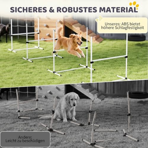 PawHut Agility Hürdenset Slalom Stangen Hunde Training Set 4 x Hürden, Kunststoff, Weiß, 95x65x95cm