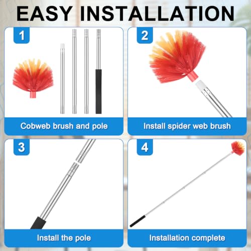 Image of Cobweb Duster with Extension Pole, Medium Stiff Bristles Cobweb Duster Head | Medium Stiff Bristles Cobweb Duster Head ,for High Ceilings, Suitable for Ceilings, Walls, Indoor Outdoor Environments