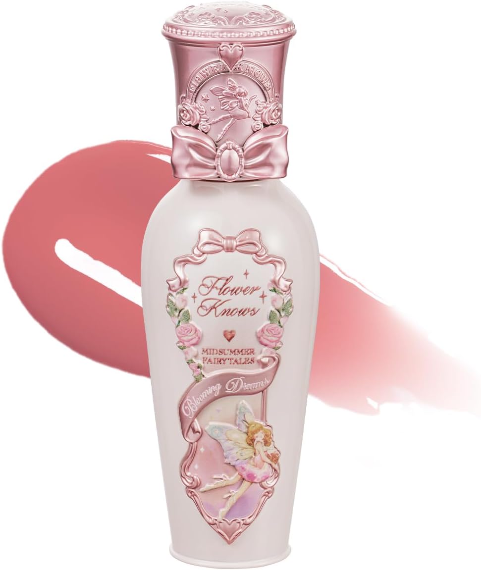 Flower Knows Midsummer Fairytales Coating Lip Lacquer,Glowy Non-Fading Lip Gloss,Hydrating Tinted Lip Oil for Girls&Women,Vegan & Cruelty Free,0.17Fl Oz(G02 Little Flower Fairy)