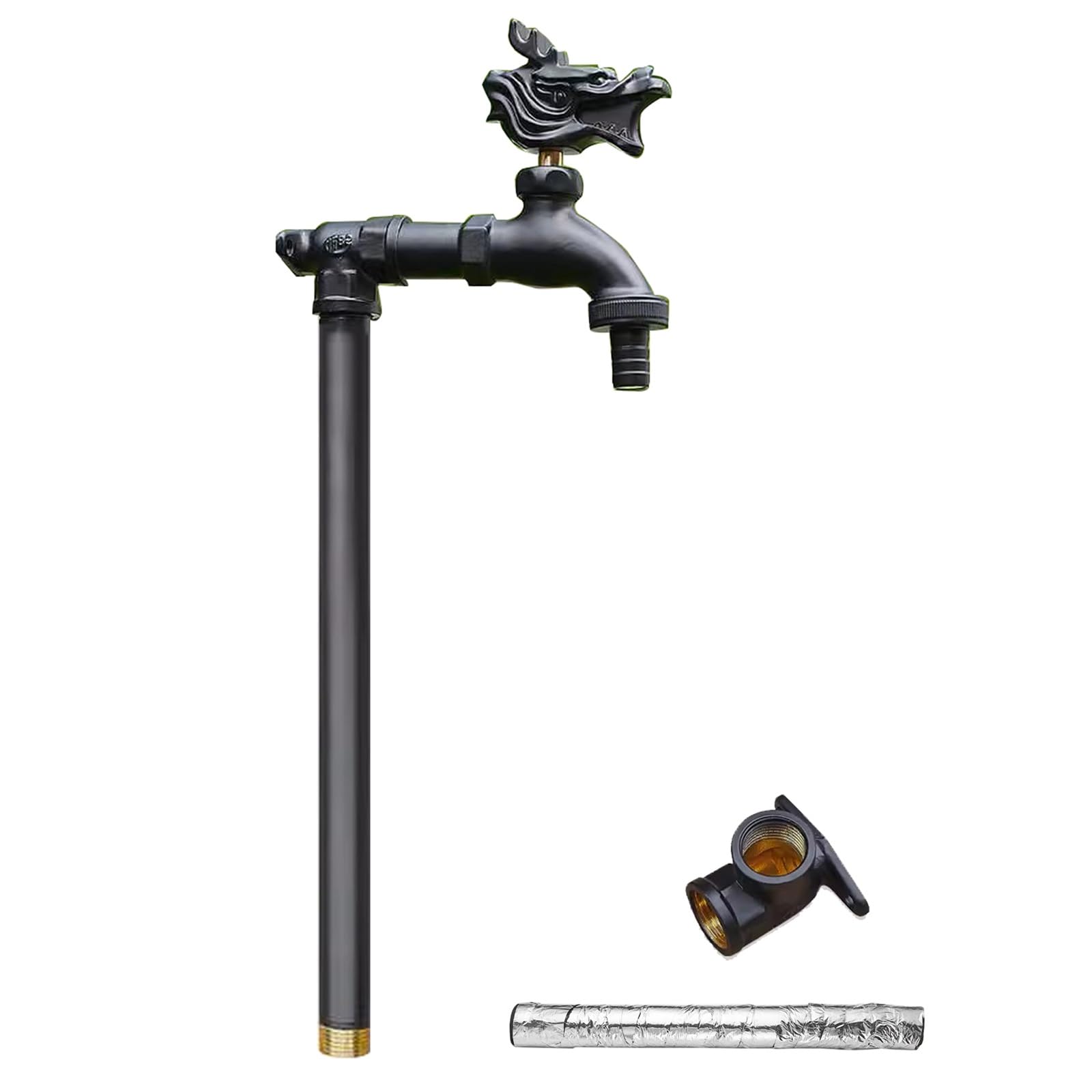 WOTZOV Faucet Water Column,Outdoor Garden Water Column With Dragon Faucet - 24In All-Copper Antifreeze Freestanding Watering Solution For Irrigation，Black 80cm/31in