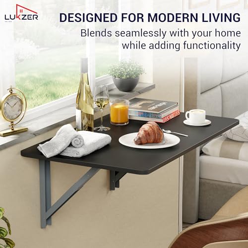 Image of Lukzer Engineered Wood Wall Mounted Folding Table for Kitchen, Computer, Workstations Multi-Function Computer Desk Workbench (MT-002 / Black / 80 x 40 cm) DIY (Do It Yourself)