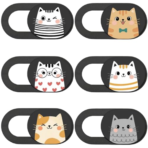 PRESSINART 6 Piezas 6 Estilos Cubierta Deslizante de Cámara de Gato para Privacidad de Webcam Diseño de Animal Lindo Bloqueador de Cámara Ultradelgado para Computadora Portátil Escritorio Tableta