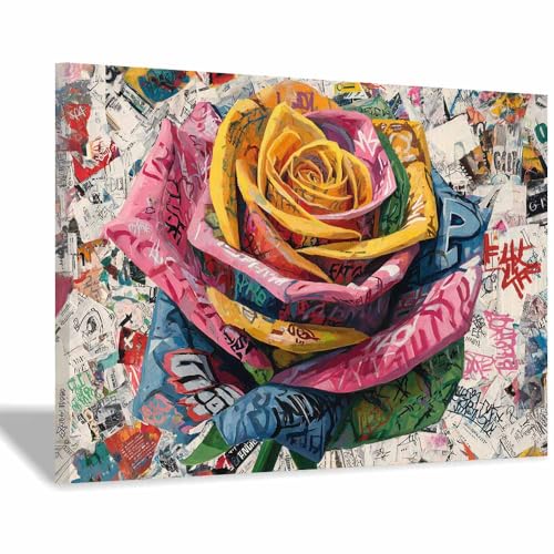 Tableau pop art moderne graffiti rose rouge 40x60cm encadré pour salon