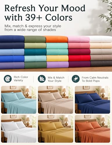 Image of LuxClub Full Size Sheets, Deep Pocket Full Sheets Set 4PC, Soft Cooling Sheets for Full Sized Bed, Breathable Hotel Luxury Bedding Wrinkle Free, Silky Fitted Sheet & Pillowcase Sets, Light Grey