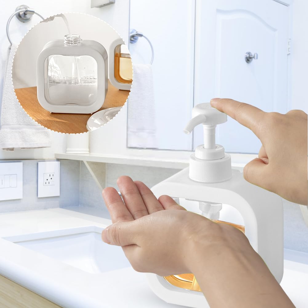 Dispenser di pompa, 2 dispenser di gel doccia con pompa, dispenser di sapone da 500 ml, dispenser di sapone da cucina, bottiglie di shampoo rimovibili da riempire per bagno, cucina, viaggi,