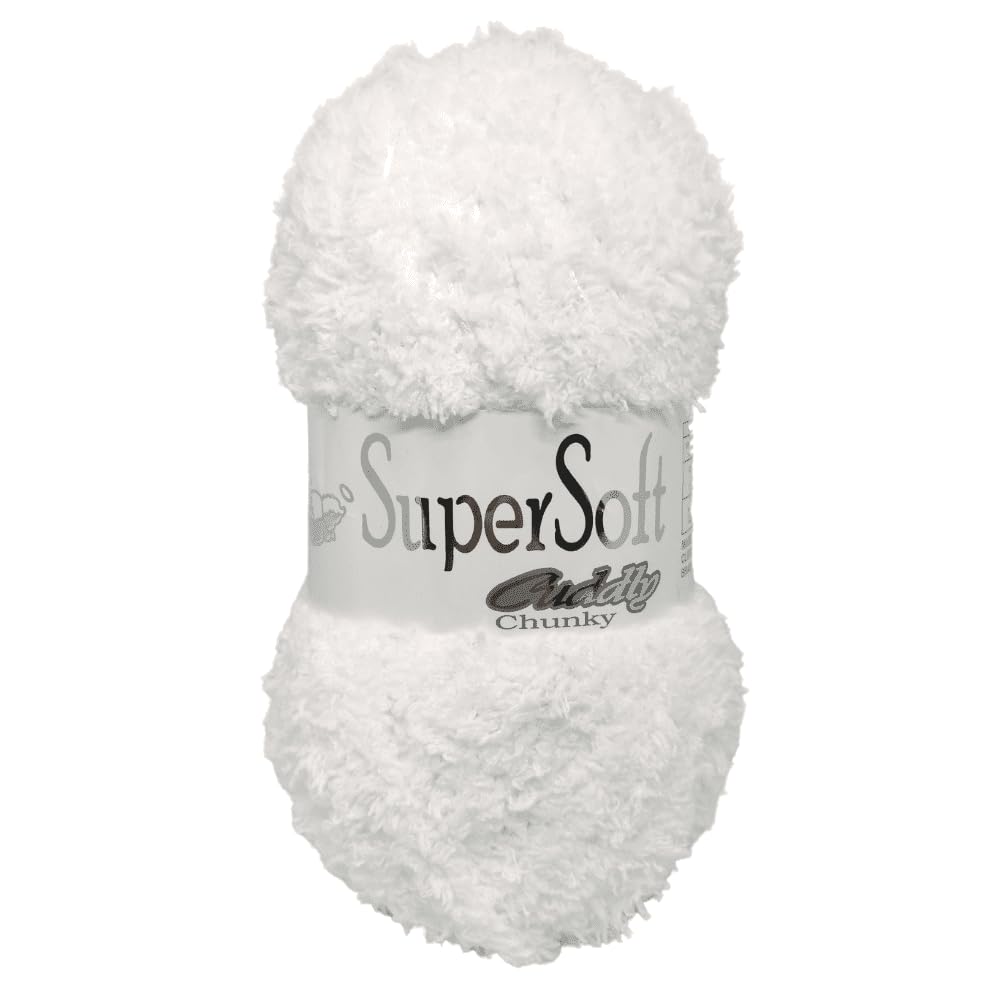 Jarol Super Soft Cuddly Chunky Knitting & Crochet Yarn. Baby Yarn Available in a Selection of Pastel, Neutral & Multicoloured Shades, 100% Polyester, 135 Metres, 100g Balls, Single Ball, White