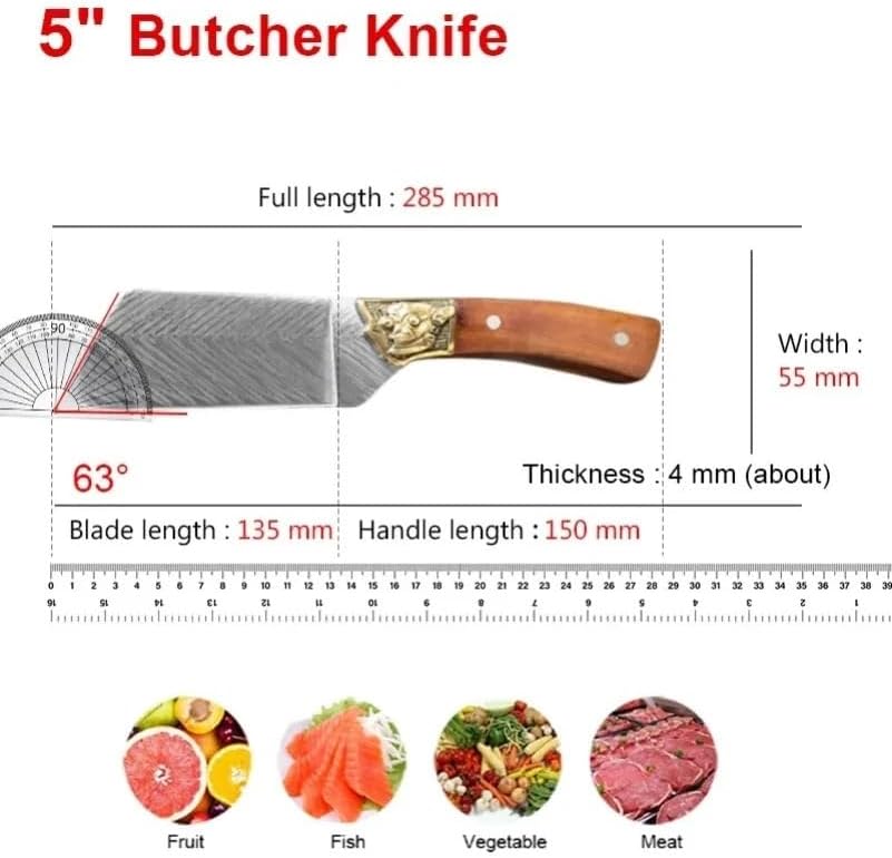 Meat Cleaver,Cleaver Knife 5 Inch Heavy Knife Chef Slicing Fruit Fish Meat Butcher Boning Knife Damascus Blade Wood Handle Utility Knives Kitchen Cooking Tools, LAMAJIGA5844