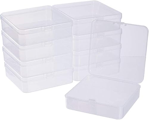 BENECREAT Paquete de 10 recipientes cuadrados de plástico transparente de 3.74 x 3.74 x 1.18 pulgadas con tapa para manualidades, cuentas, monedas,