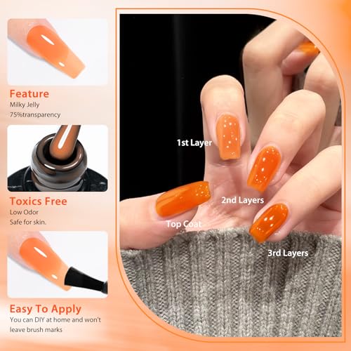 Set de Esmaltes de Uñas Gel Jelly 8 Piezas Tonos Nude y Marrón miniatura 6