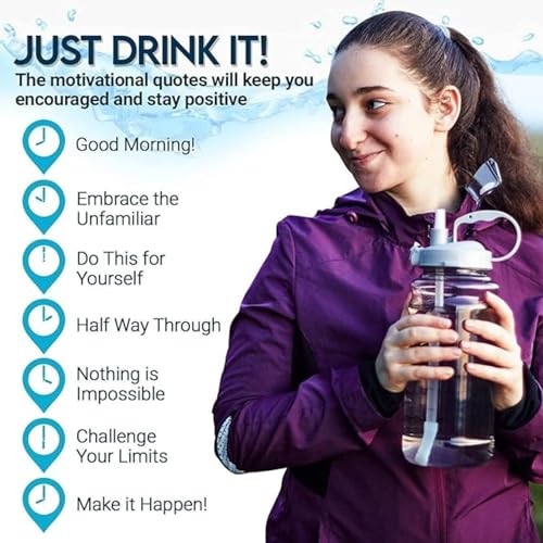 Image of Transparent 2 liter Water Bottle with Straw - BPA Free, Leak-Proof, Non-Toxic Plastic Water Bottle With time marker & stickers (Bottle 2L 1)