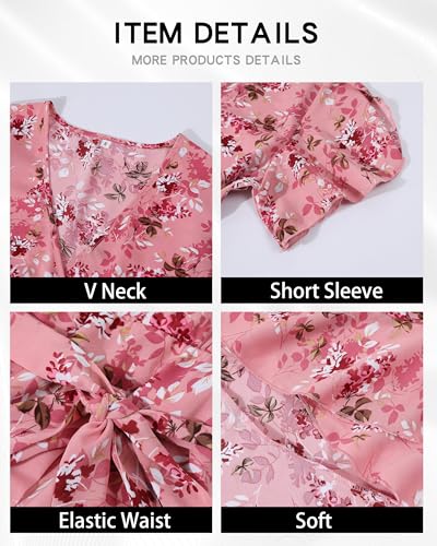 Image of Womens Wrap V Neck Short Sleeve Dress 2025 Summer Floral Boho Dress Ruffle A Line Flowy High Low Midi Dresses