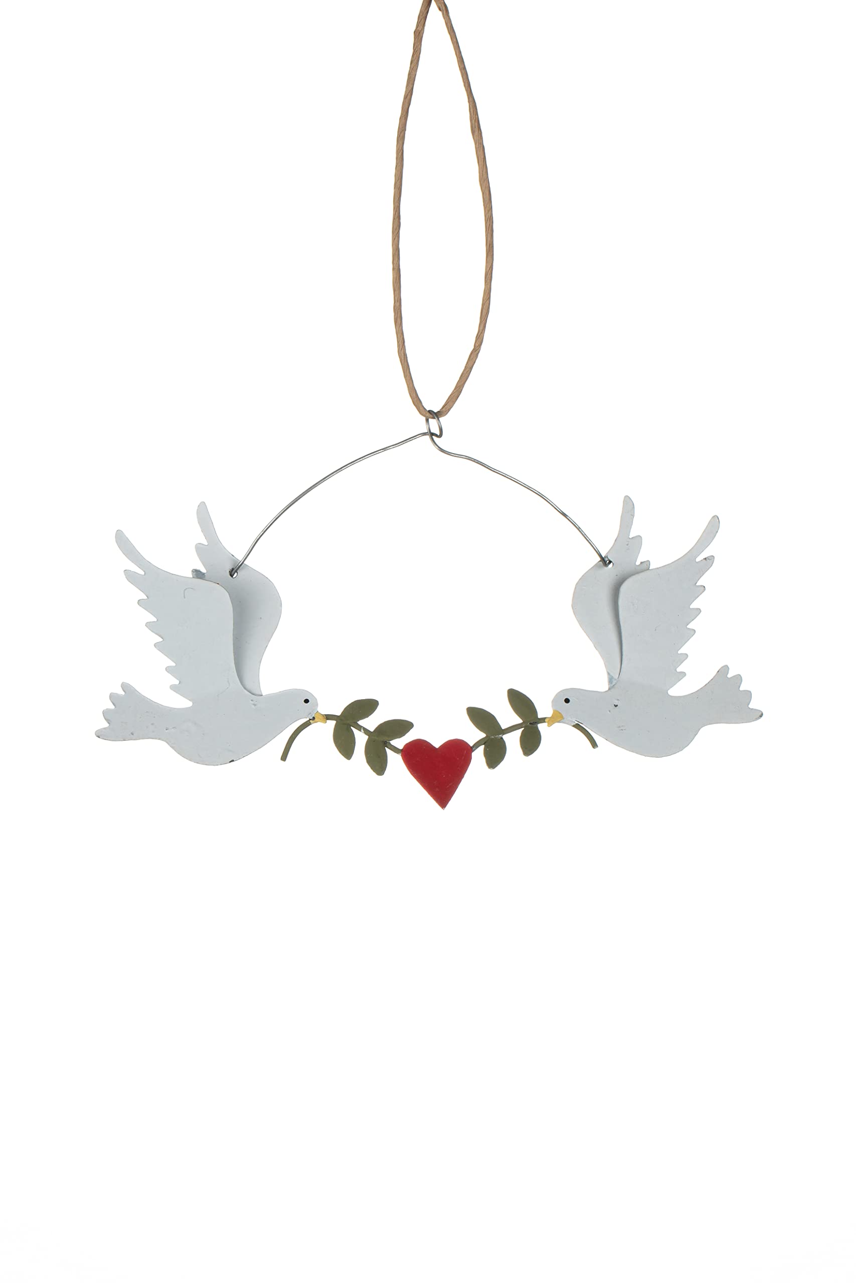 Shoeless Joe Metal Novelty Doves & Mistletoe Hanging Christmas Tree Decoration