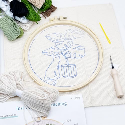 Allazone Punch Needle Set für Anfänger – 3-teiliges Starterkit mit Katzenmotiven, Stickrahmen und Garn – Bild 4