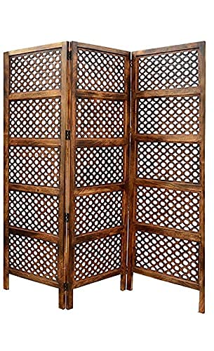 Image of Wooden Room Partition /Screen /Room Divider /Room Separator Traditional Handicrafts 6Ft (Dark Brown) (Ring 3 Panel)