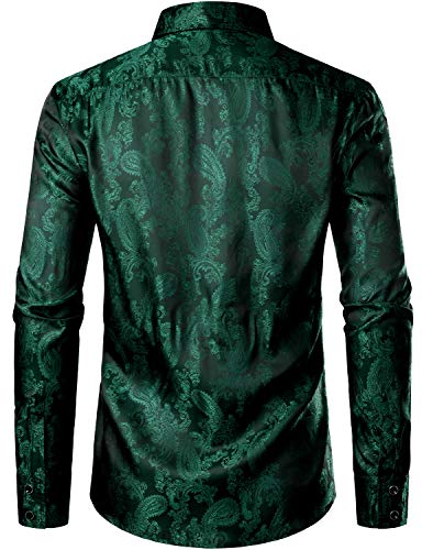 ZEROYAA Men's Paisley Jacquard Slim Fit Long Sleeve Button Up Dress Shirt for Party Prom3