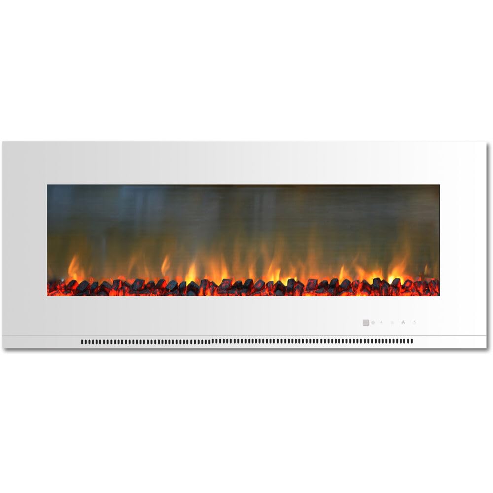 CAMBRIDGE 56-in. Metropolitan Wall-Mount White with Burning Log Display, CAMBR56WMEF-2WHT Electric Fireplace