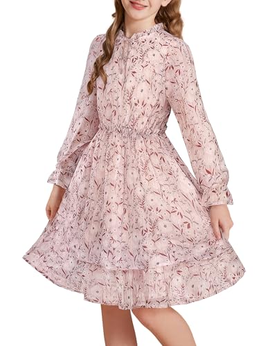 Image of GRACE KARIN Girls Fall Long Sleeve Dress Formal Party Holiday Smocked Waist Midi Dresses 5-12Years