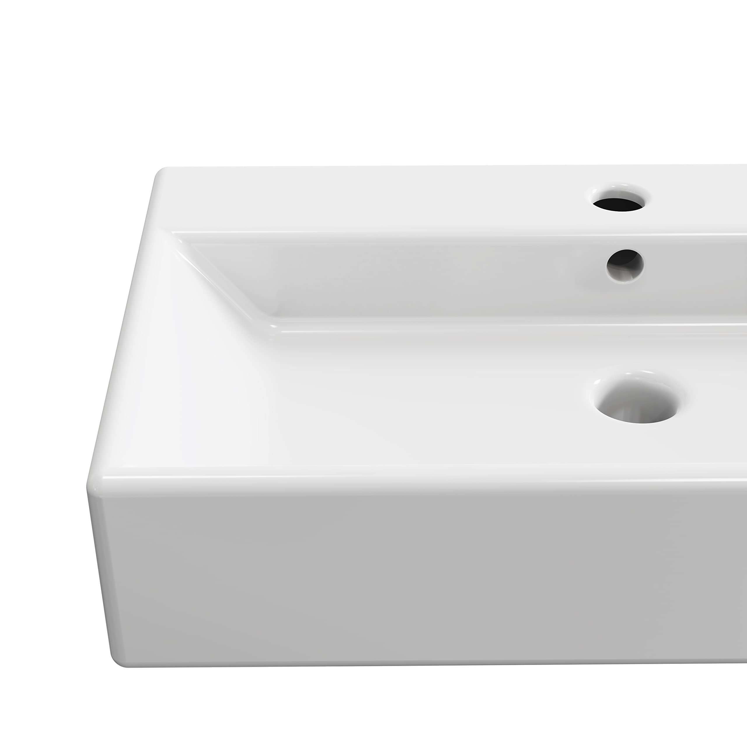 BAIKAL - Lavabo Cerámico sobre Encimera. Lavabo Recto en acabado Blanco Brillo. Medidas 61 x 36 x 13 cm. Con orificio para grifo. Envío con Embalaje Reforzado