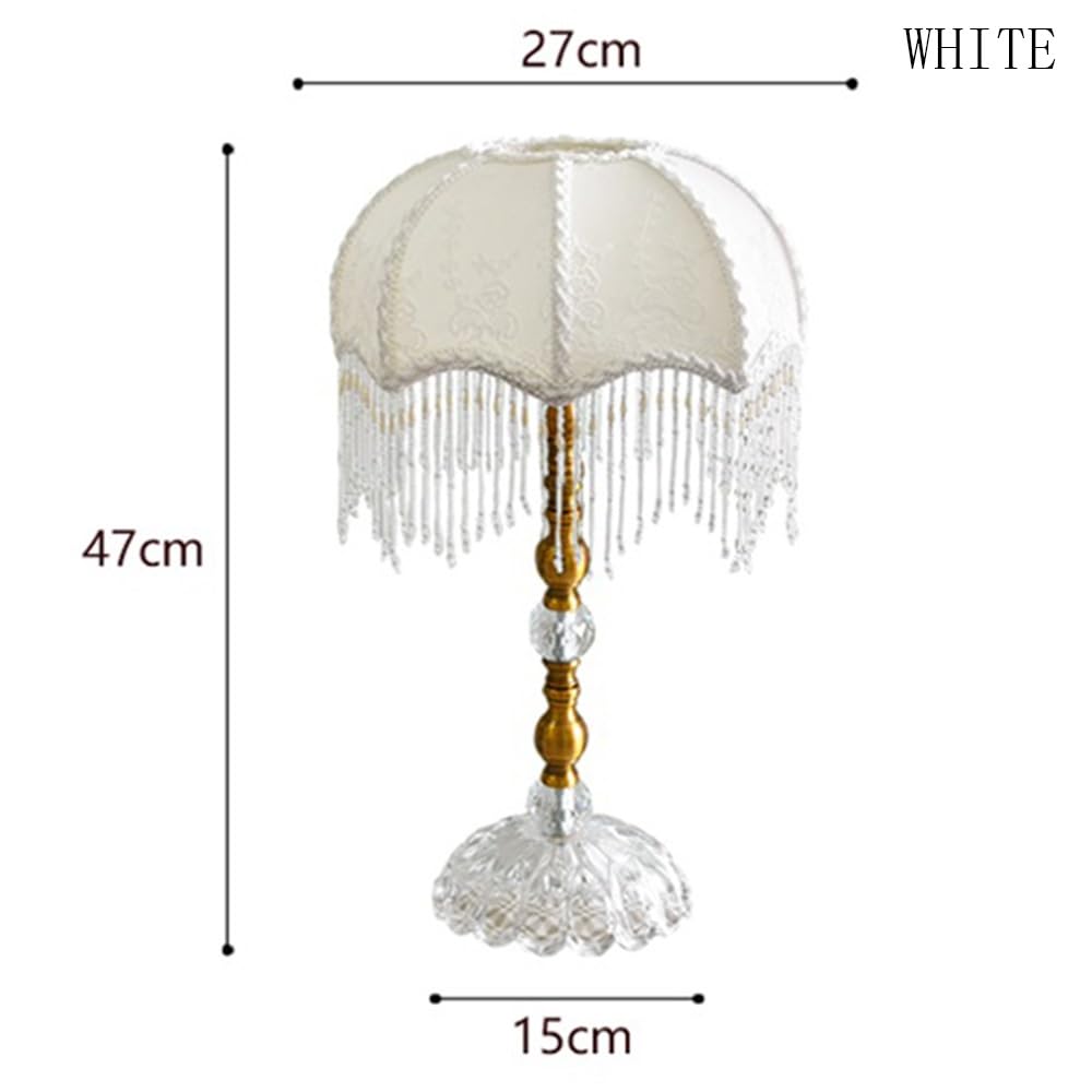 Affascinante Lampada da tavolo, lampada da comodino, lampada da lettura, camera da letto, soggiorno, paralume in pizzo vintage in vetro trasparente, stile rustico Arredamento per la casa(Bianco)