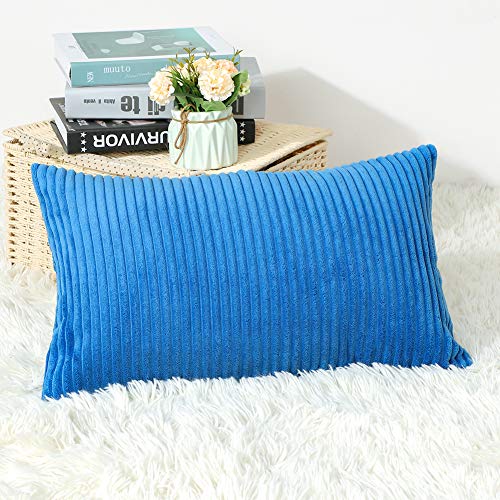 Artscope Cozy Striped Corduroy Pillow Covers Super Soft Decorative Square Throw Pillow Covers Case Cushion Covers for Sofa Couch Bedroom Car Decor 16 x 24 Inches, Blue