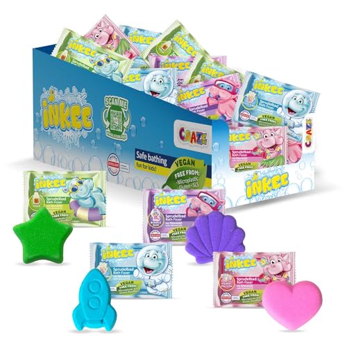 INKEE Bath Fizzer - Caja de 40 Bombas de Baño Efervescentes Enriquecidas con Aceite de Almendras, Surtido con 4 Formas, Colores y Aromas diferentes