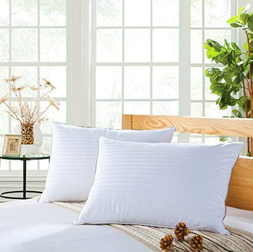 LUOSIFEN Goose Down Pillows Queen Size 2 Pack Bed Pillows for Sleeping 100% Jacquard Cotton Fabric 20x28inches