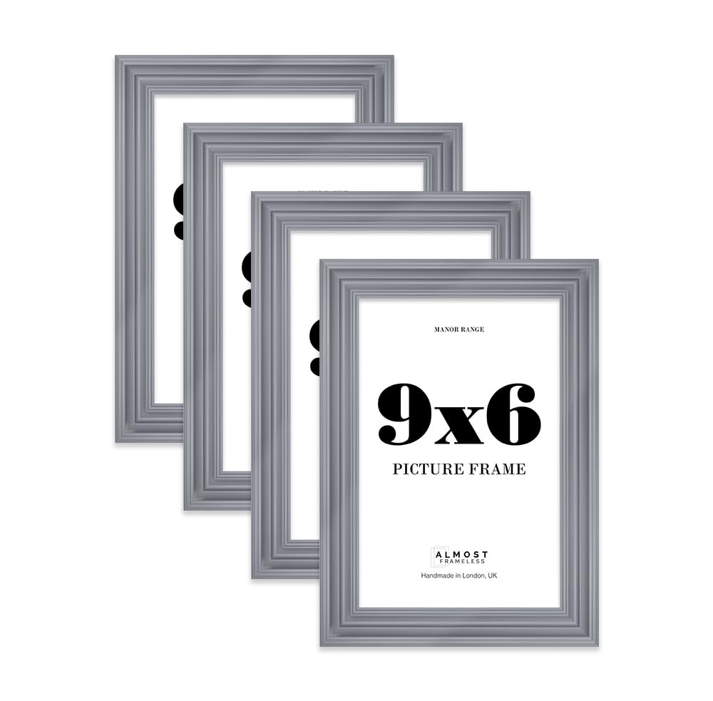 9x6 Picture Frame, Display 9x6 Pictures (15.2 x 22.9cm) - Scandi Grey Distinctive 42mm Edge Classic Interior Design Décor - 4 Pack