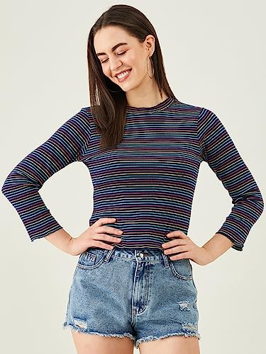 Image of Modeve Women Horizontal Stripes Striped Long Sleeves Top for Summer||Winterwear||