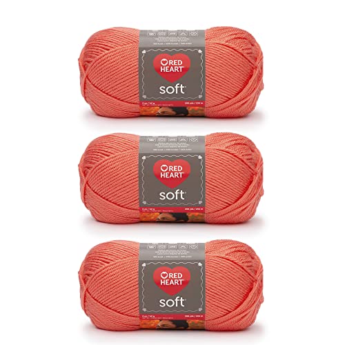 Image of Red Heart Soft Coral Yarn - 3 Pack of 141g /5oz - Acrylic - 4 Medium (Worsted) - 256 Yards - Knitting /Crochet