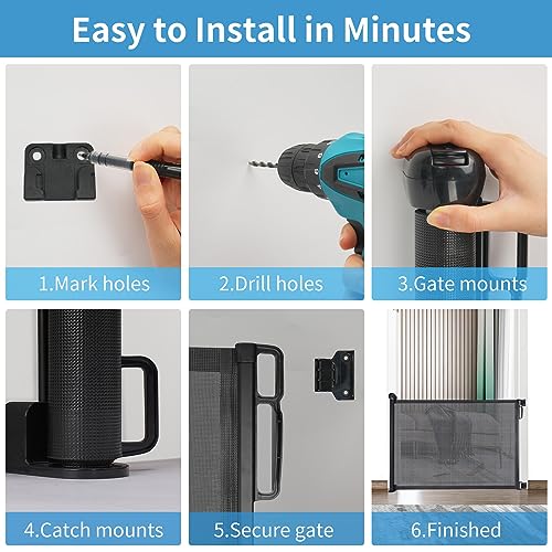 Hamopy Retractable Baby Gate, 33" Tall, Extends Up To 72" Extra Wide Baby Gate, Mesh Gates For Kids Or Pets With Alarm, Durable Child Safety Gate For Doorways, Stairs, Hallways, Indoor/Outdoor (Black) #TOP6