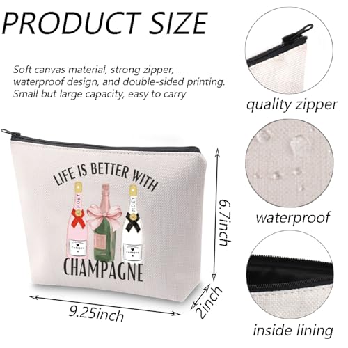 TGBJE Champagne Lover Gifts Life is Better With Champagne Makeup Bag Girls Wine Trip Gift Bachelorette Party Zipper Pouch (Life Champagne bag)2