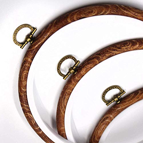 Esoes Embroidery Frames, 2 Pieces Embroidery Hoop Ring Plastic Cross Stitch Hoops Set Imitated Wood Display Frame Circle and Oval Embroidery Kits for Art Craft Sewing and Hanging (A)