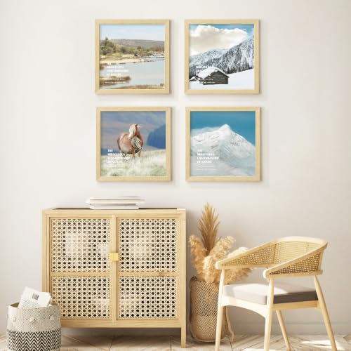 Image of 12x12 Picture Frame Set of 4, Natural Solid Wood Frames, Wall Mount