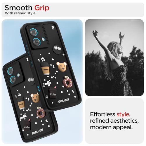 Image of Outlouders Back Cover for Motorola Moto Edge 40 Neo 5G | 3D Cartoon Bear Cute Fun Silicone Full Body Protection Bumper Case (Black)