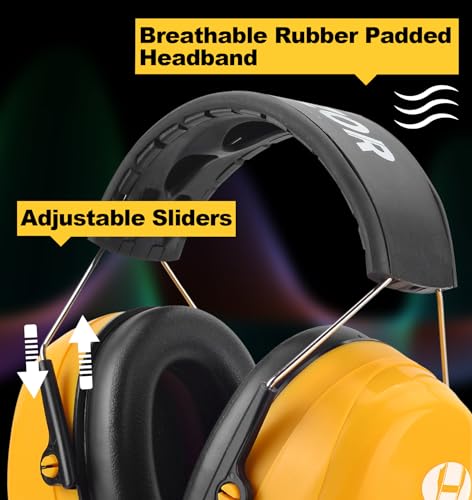 Hocazor HZ012 NRR 28dB Safety Earmuffs, Deeper Ear Space Passive Hearing Protections Durable Ear Proetctors, for Woodworking, Construction, Manufacturing, Shooting - Yellow