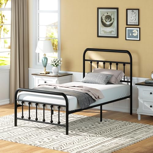 Image of Shintenchi Full Size Bed Frame with Headboard and Footboard, Metal Mattress Foundation with Under Storage, Steel Slats, No Box Spring Needed, Noise Free, Gray