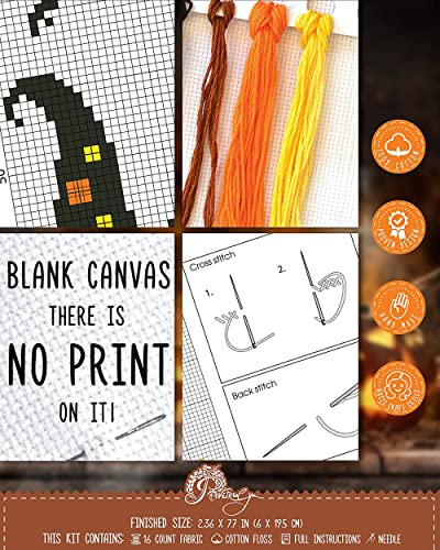 Image of Povitrulya Halloween Pumpkin Jack-o'-Lantern Cross Stitch Kit - DIY Hand Embroidery Bookmark